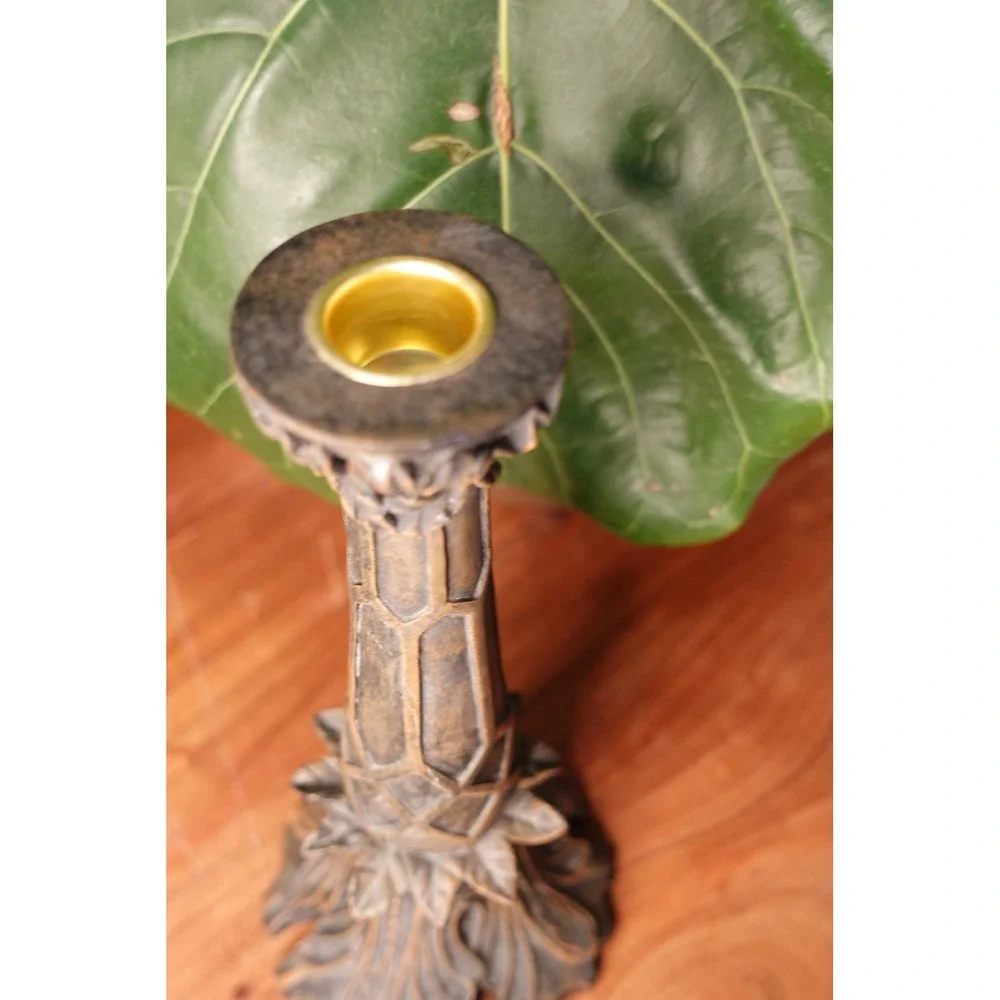 Vintage Tall‎ Single Ornate Brown Candlestick Holder Home Decor